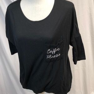 Black T-shirt w/“Coffee Please” on pocket